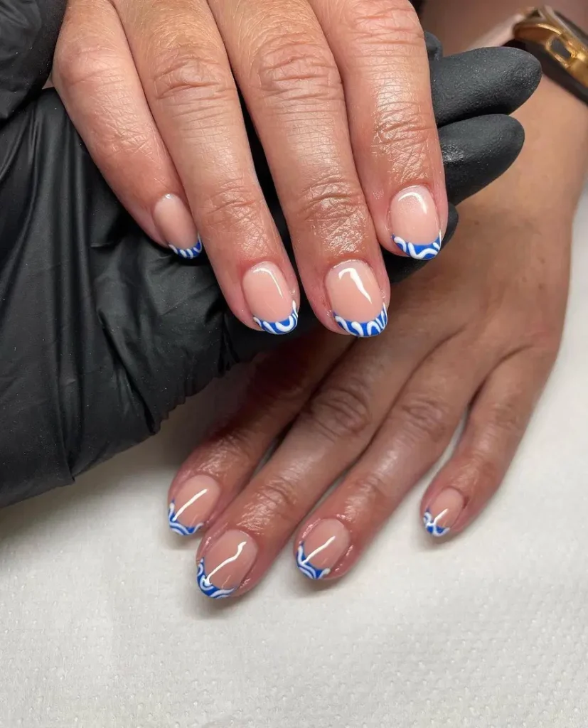 Subtle Blue and White Micro French Tips