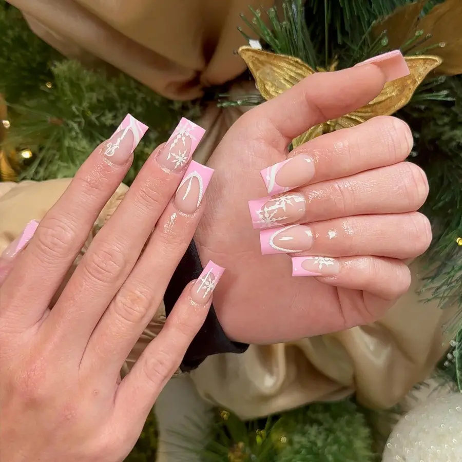 Light Pink With Clean Square Tips & Delicate White Line Art