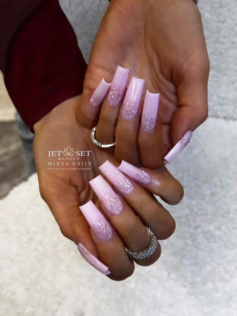 Soft Pink Ombre With Crystal Glitter Fade