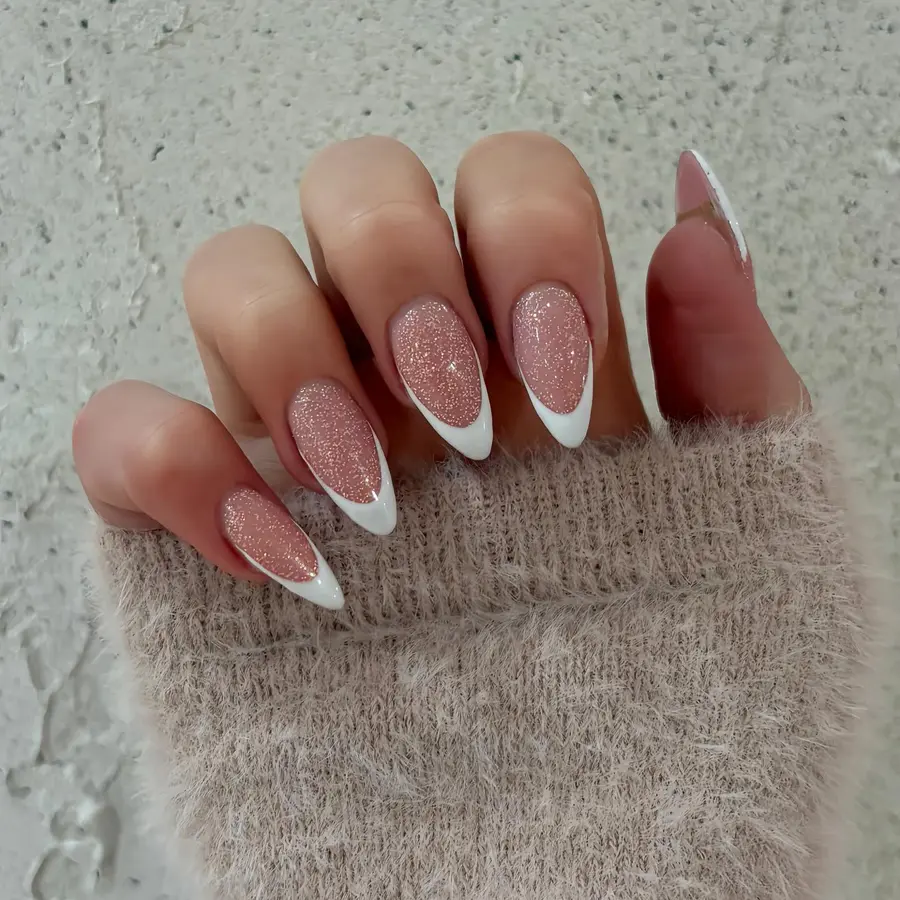 Glittery Nails With Crisp White French Tips