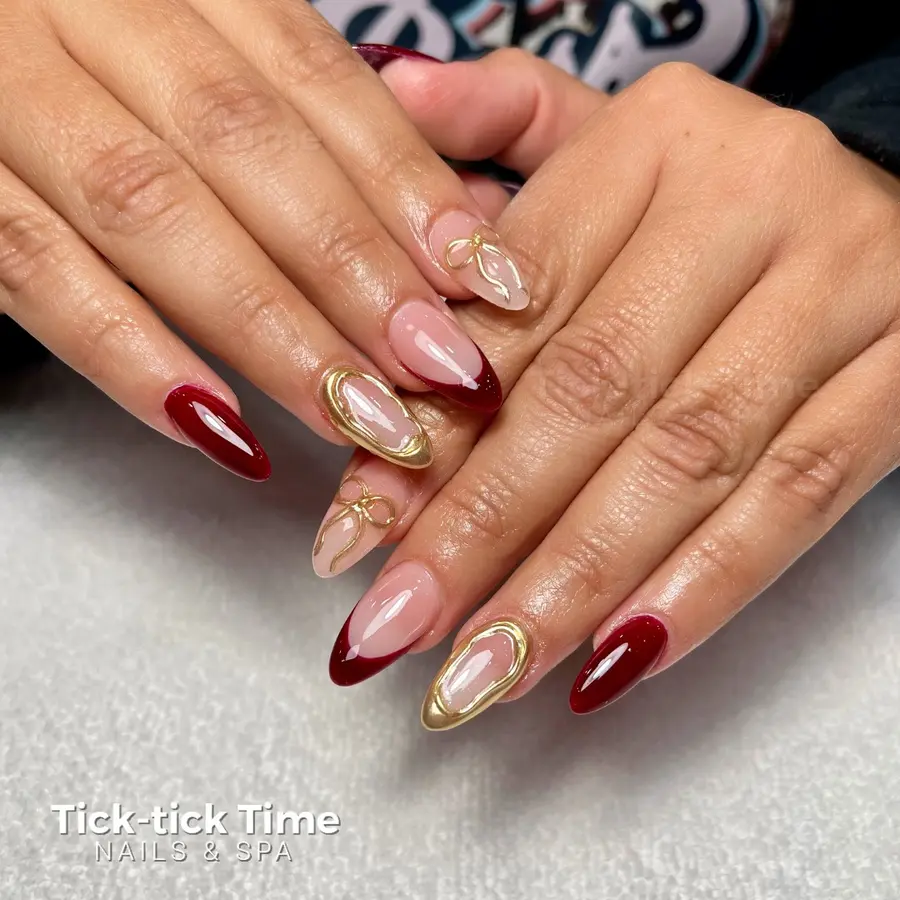 Almond Nails Accented With Sculpted Gold Details