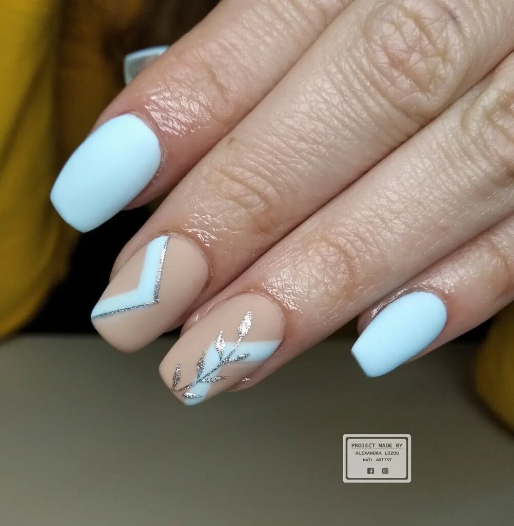 Soft Sky Blue Accents with Minimal Line Art