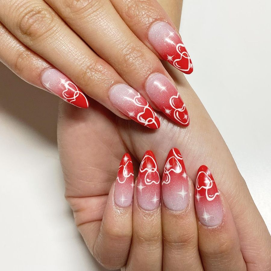 Red Ombre with Bold Heart Line Art