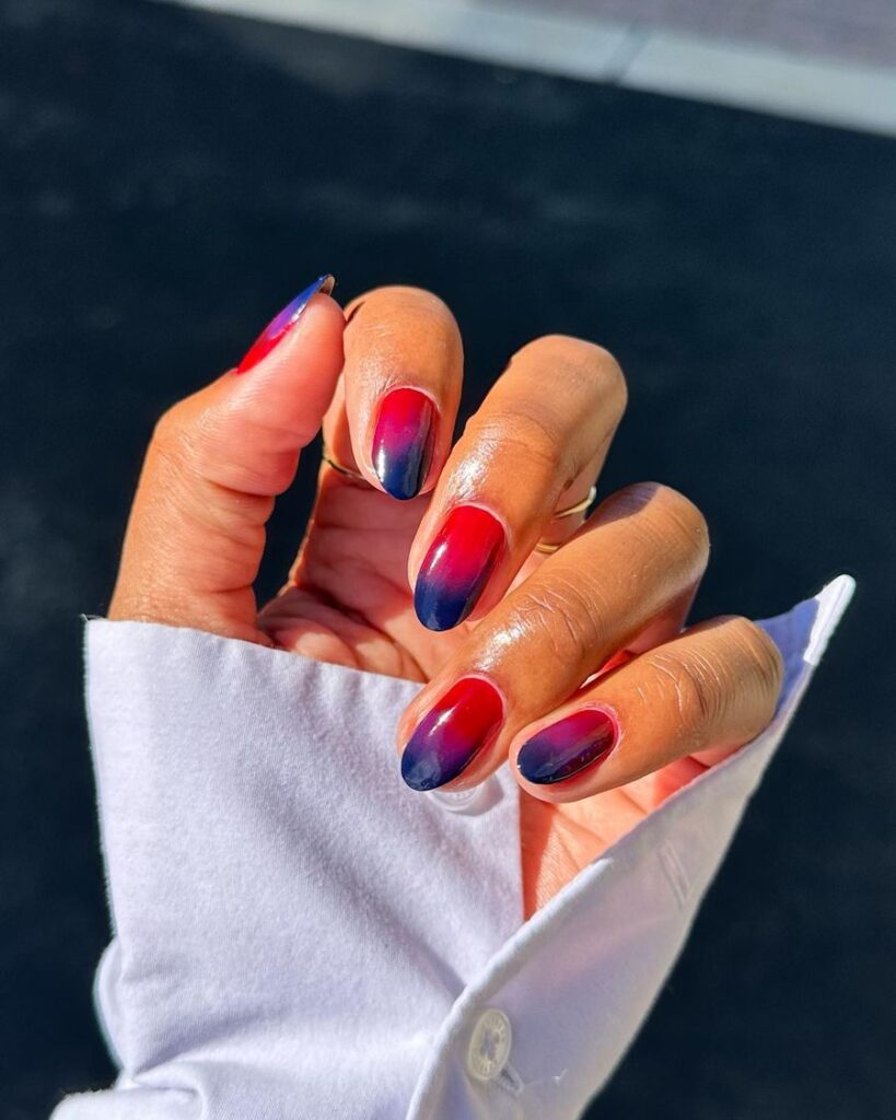Red Ombre Nails with Deep Navy Tips