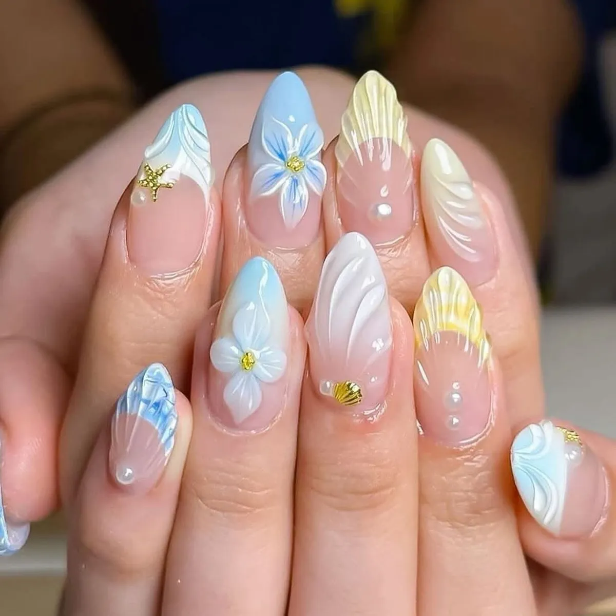 Pastel nude set with 3D flowers and small gold charms