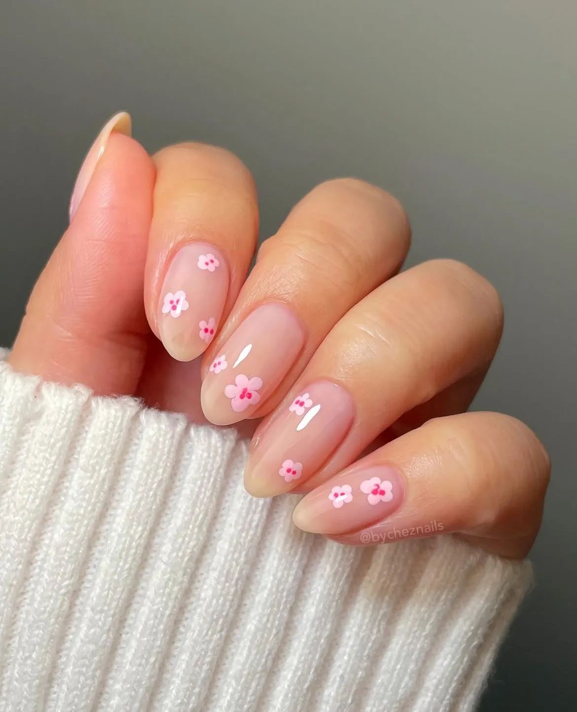 Sheer Nude-Pink Base with Tiny Pink Flowers