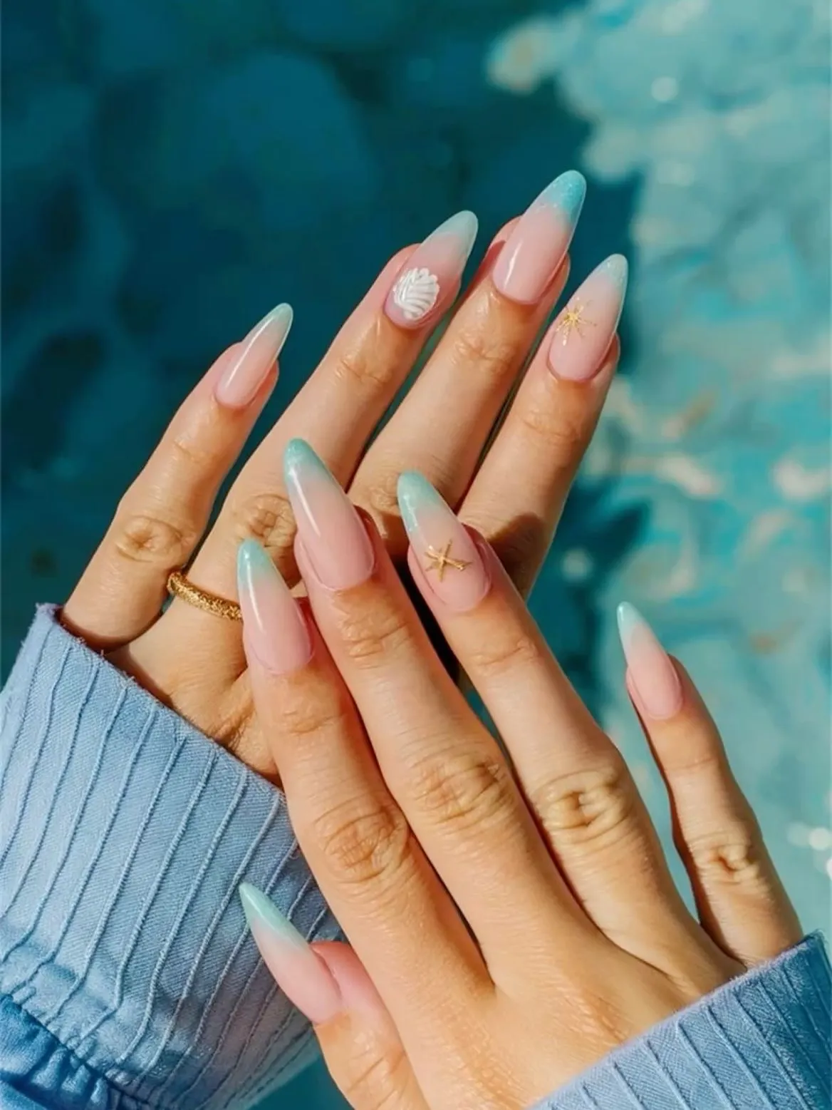 Sheer nude nails with white daisies