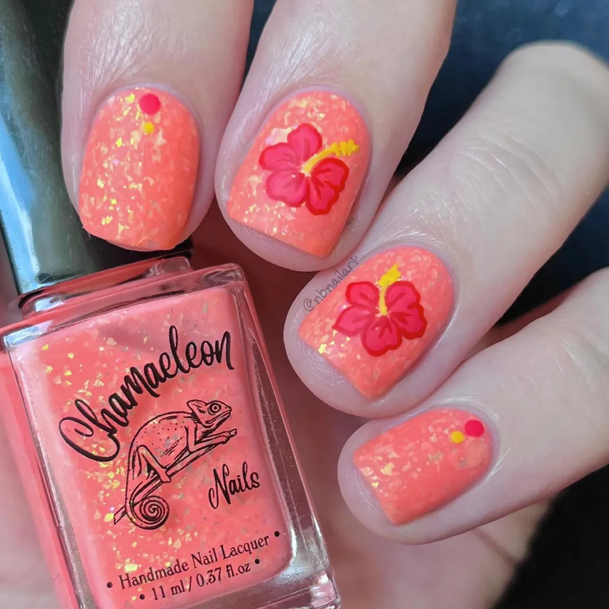Coral shimmer with pink floral accents