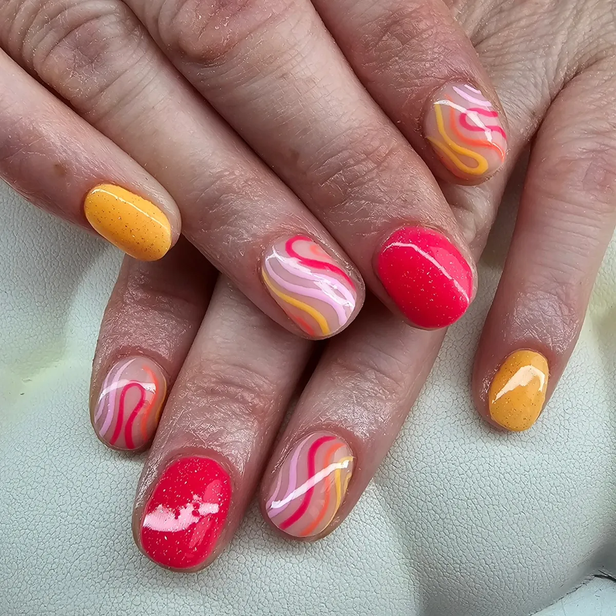 Wavy multicolor lines with bright solids
