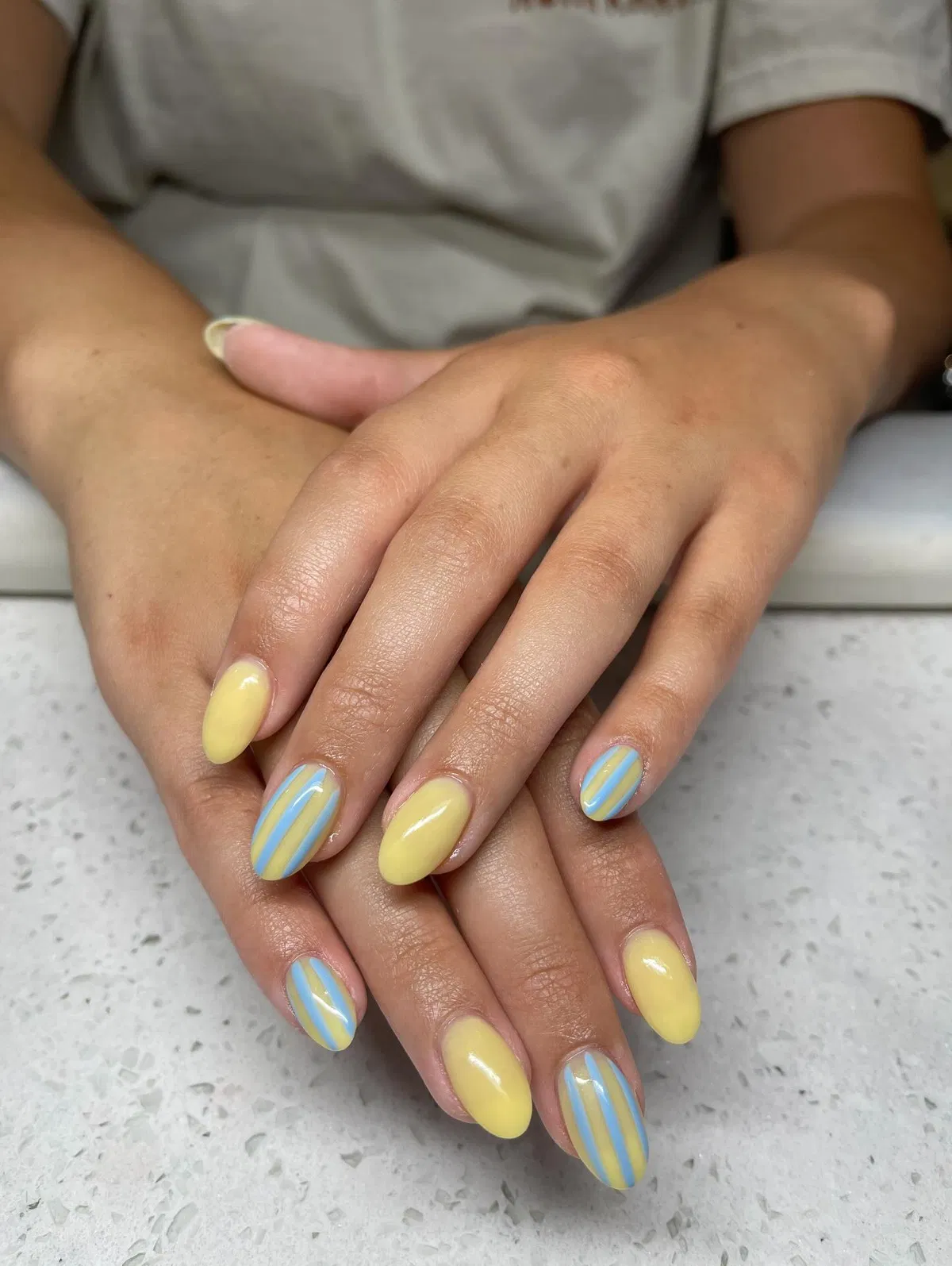 Pastel Yellow with Light-Blue Stripes