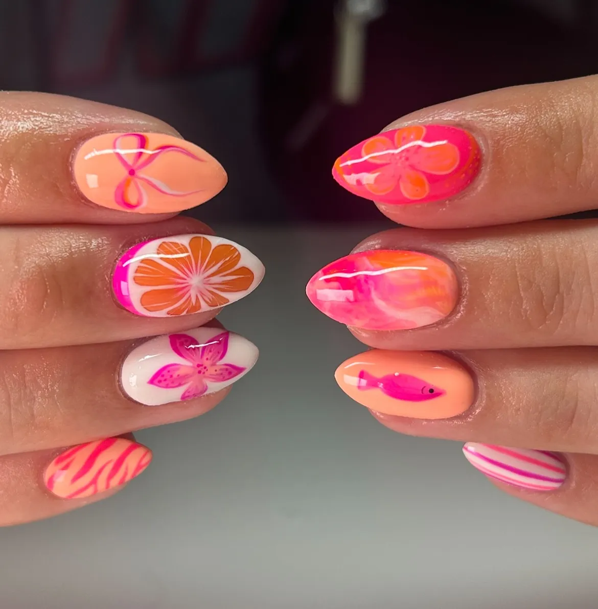 Neon Peach and Hot Pink with Citrus and Graphic Lines