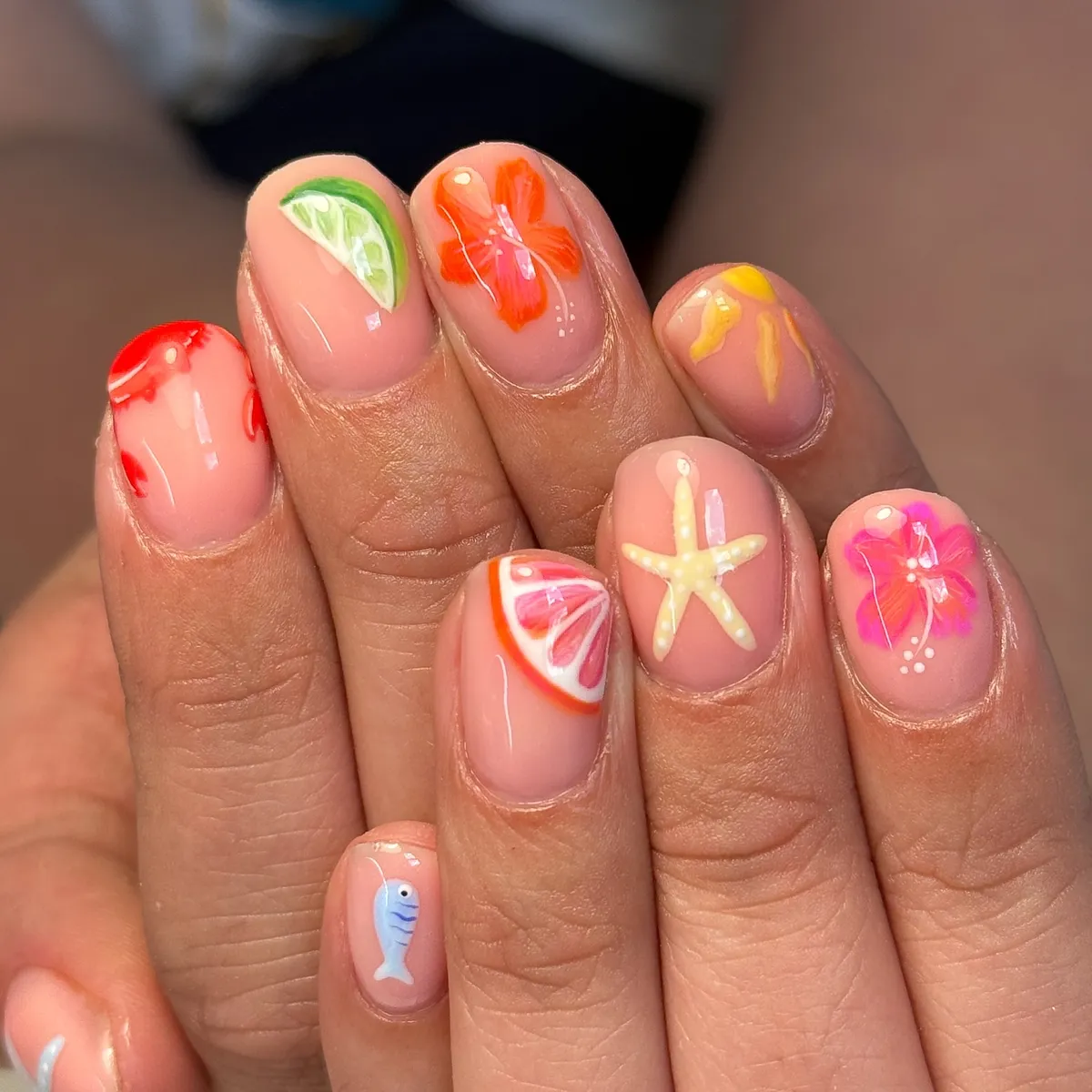 Mixed mini motifs on sheer nude base