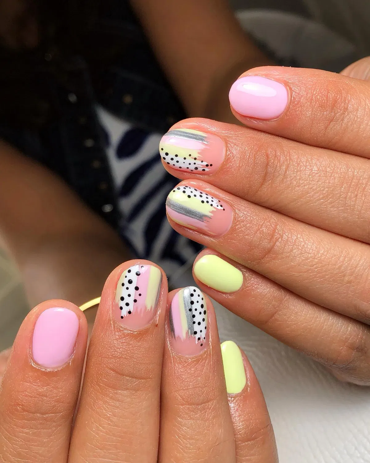 Pastel solids with dotted brushstroke accents