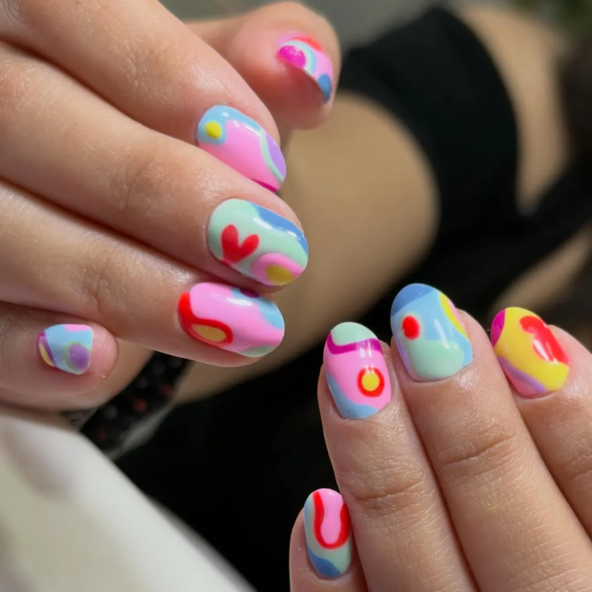 Pastel abstract waves with hearts and dots