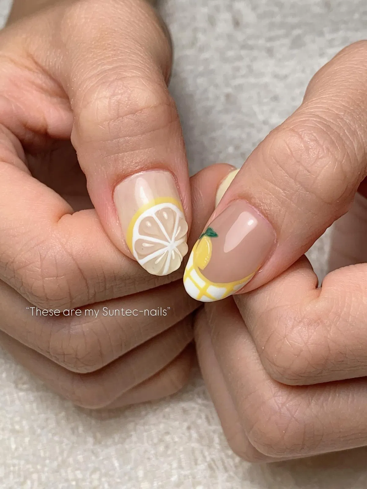 Minimal nude set with citrus slice and grid accent