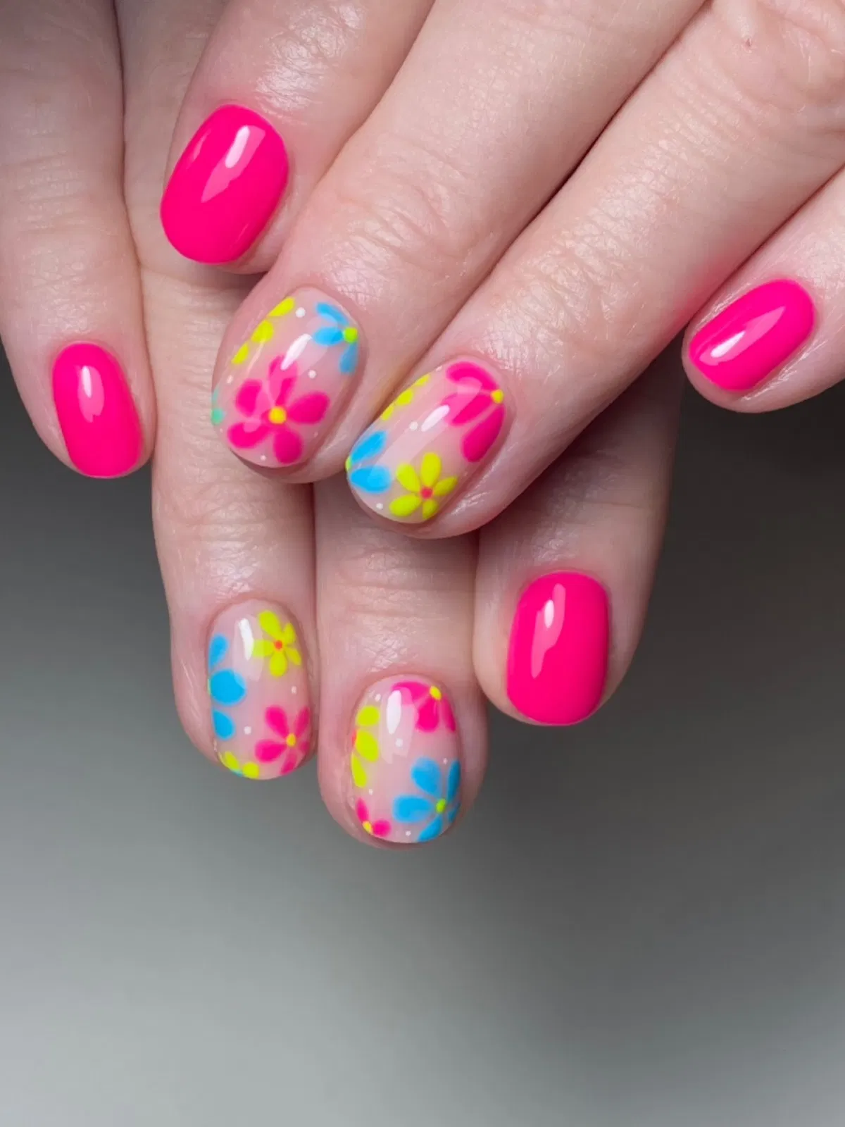 Hot pink solids with bright floral confetti accents