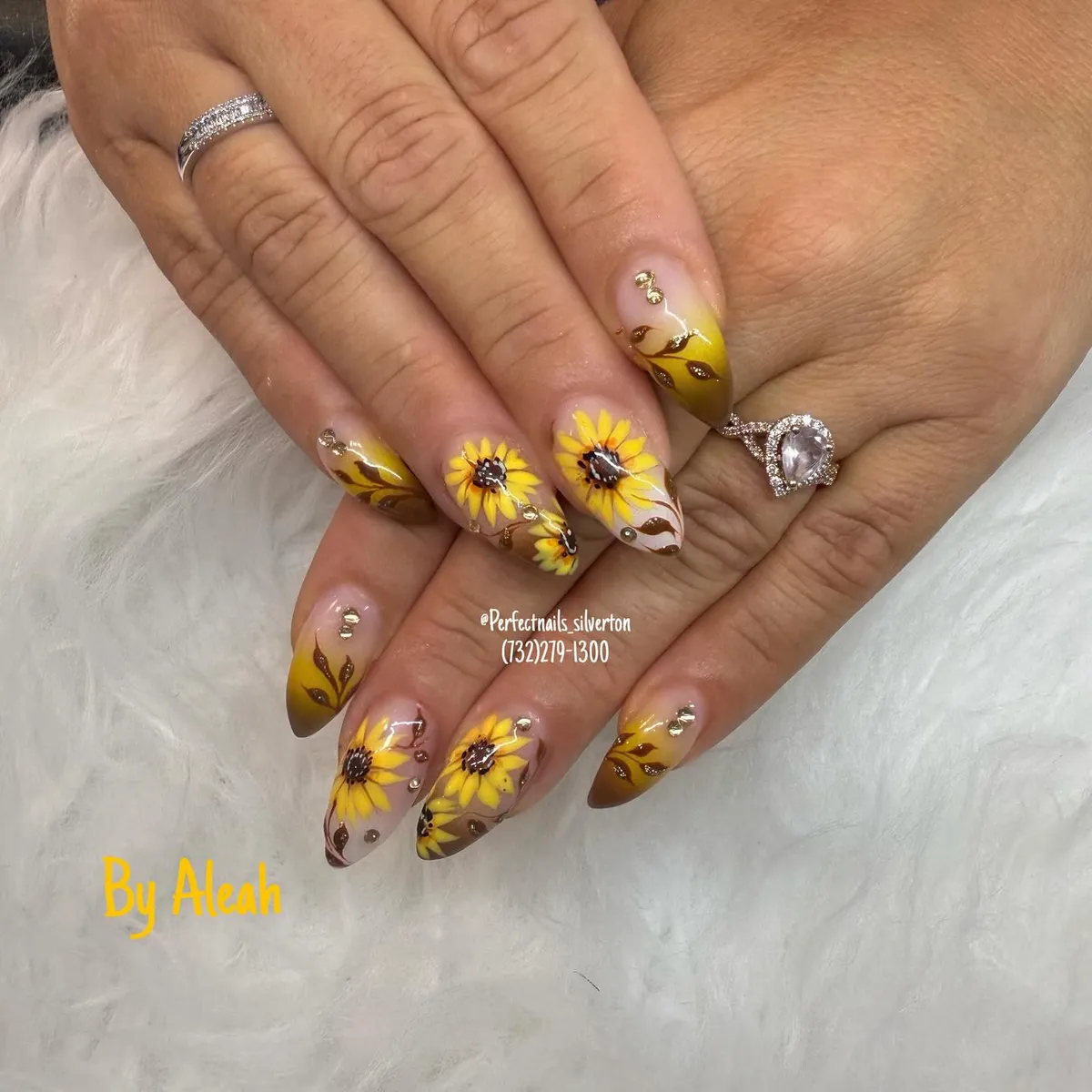 Nude-to-amber gradients with detailed yellow florals and gold studs
