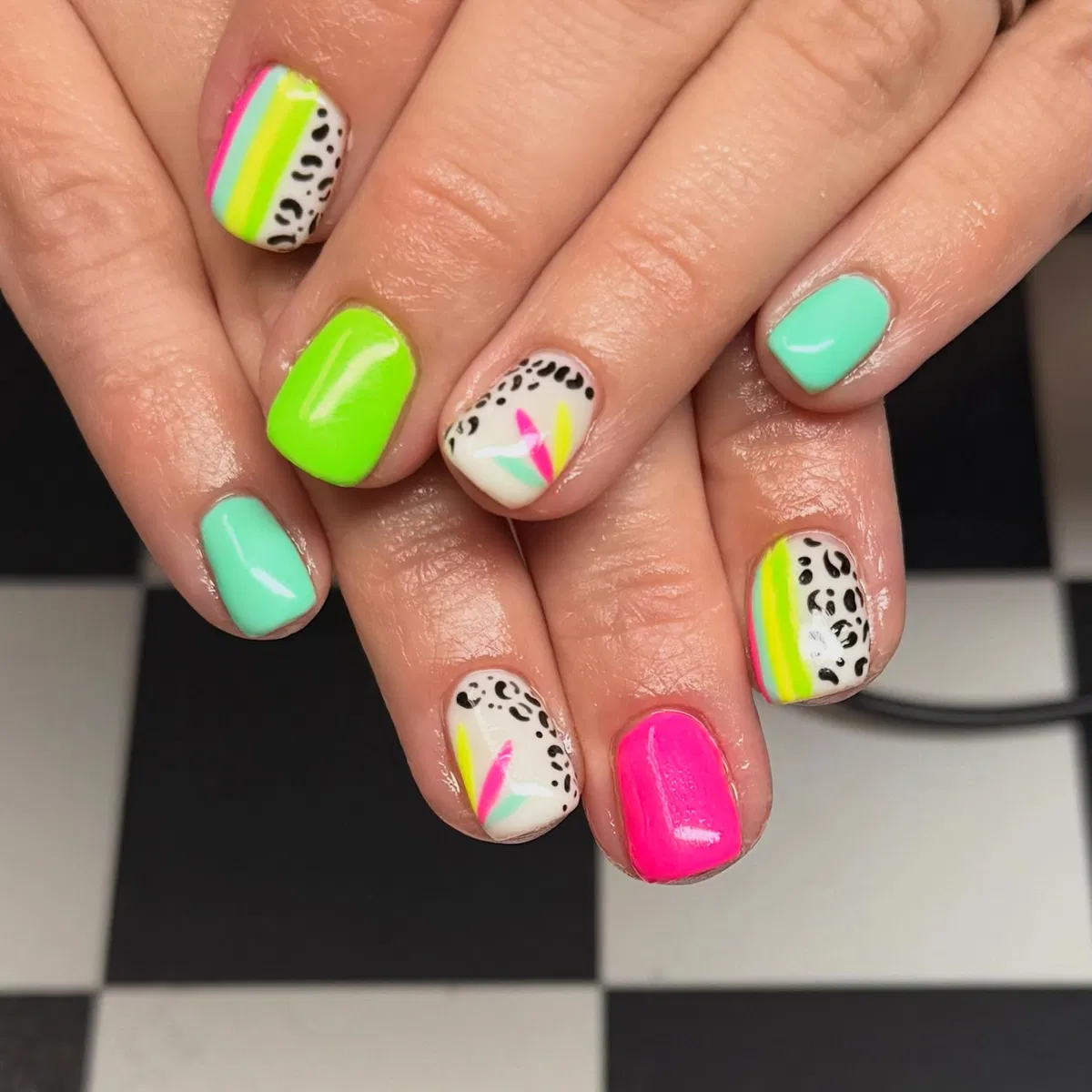 Neon mix with spots and stripe accents