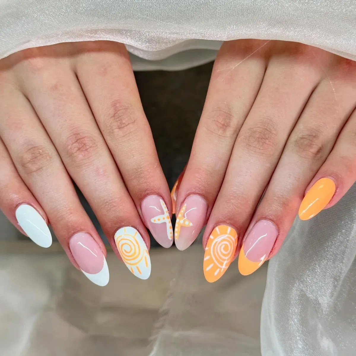 Orange Line Art with White & Nude Base