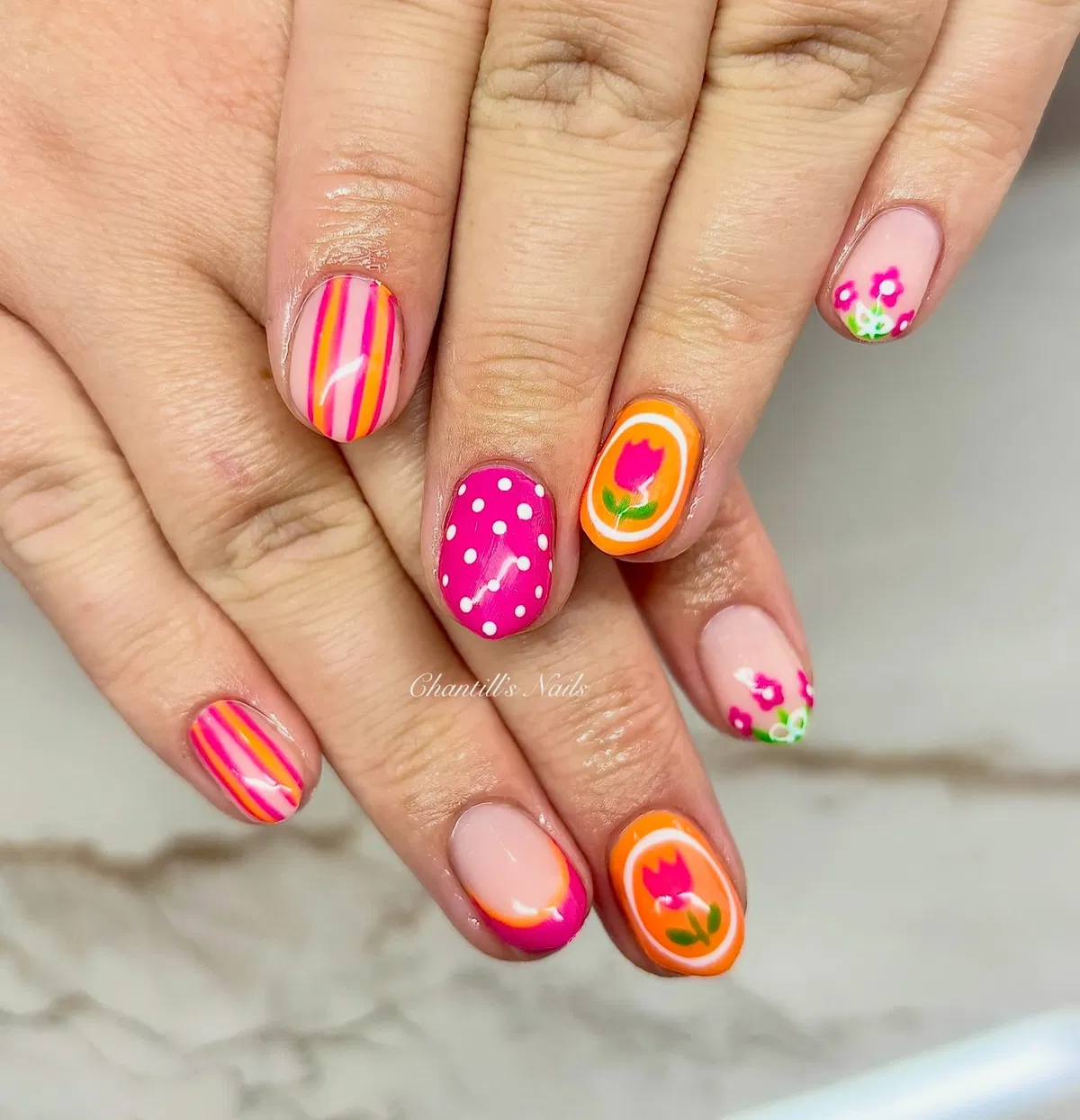 Bright Mixed Prints with Orange Floral Frames