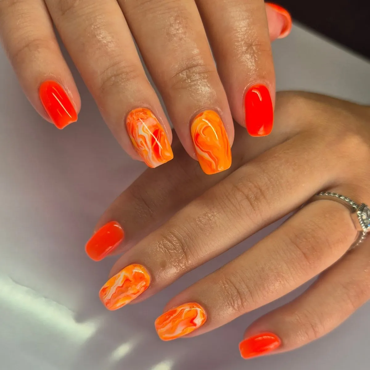 Bright Orange with Orange-White Swirl Veining