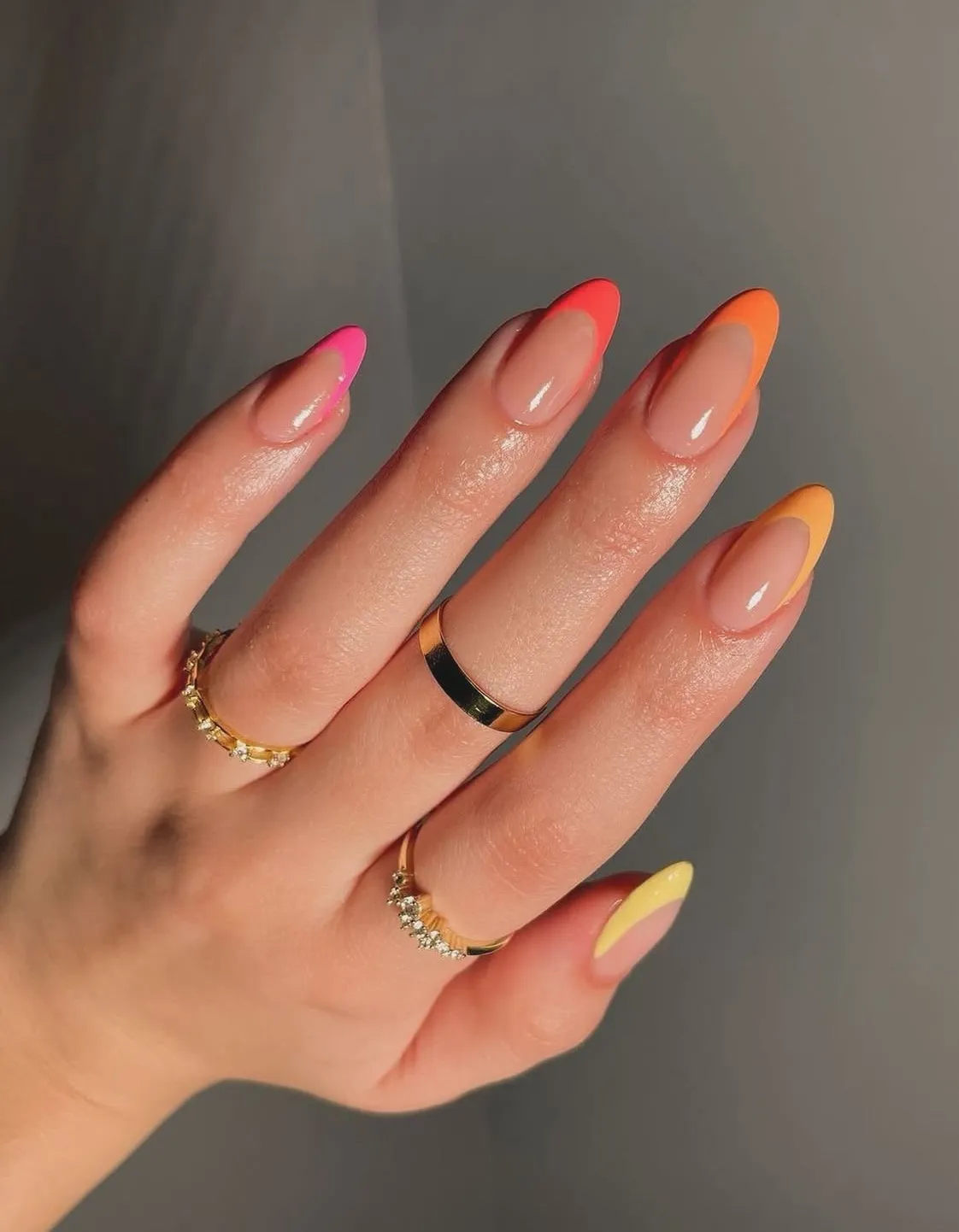 Neon multicolor French tips on nude base