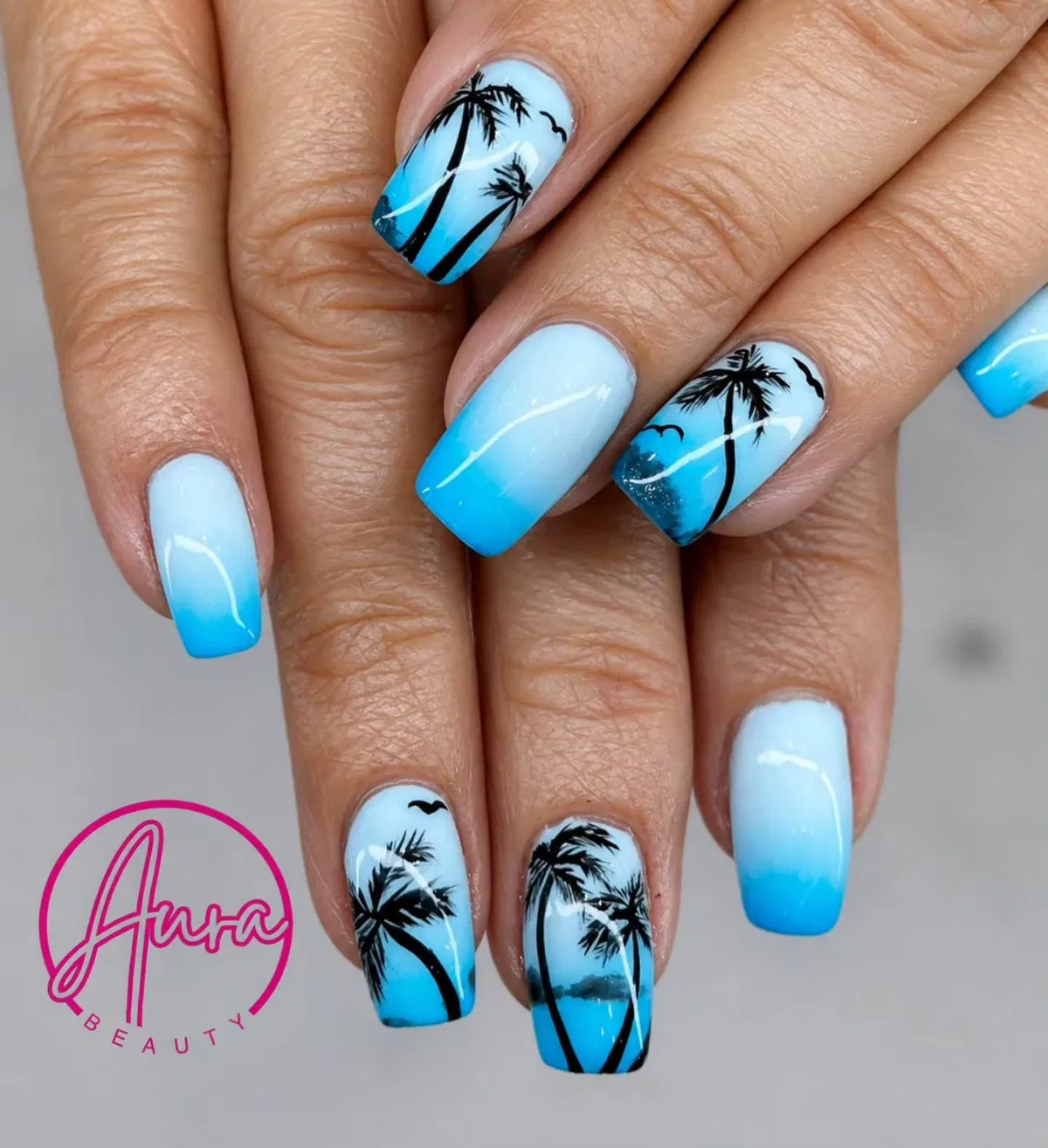 Blue ombré with black palm tree silhouettes