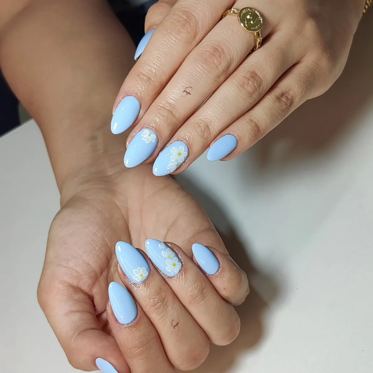 Pastel blue with daisy accents