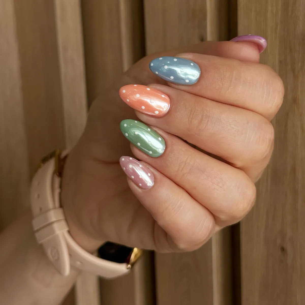 Orange chrome with nude bases and gold sea-inspired charms