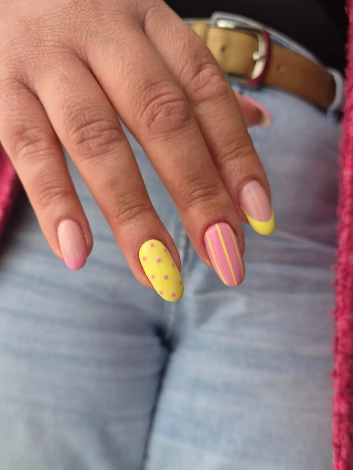 Pink and Yellow French with Dots and Stripes