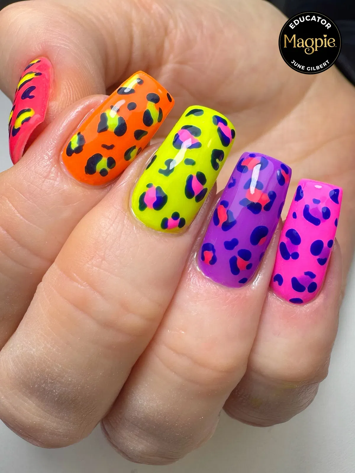 Neon Multicolor Leopard-Spot Nails