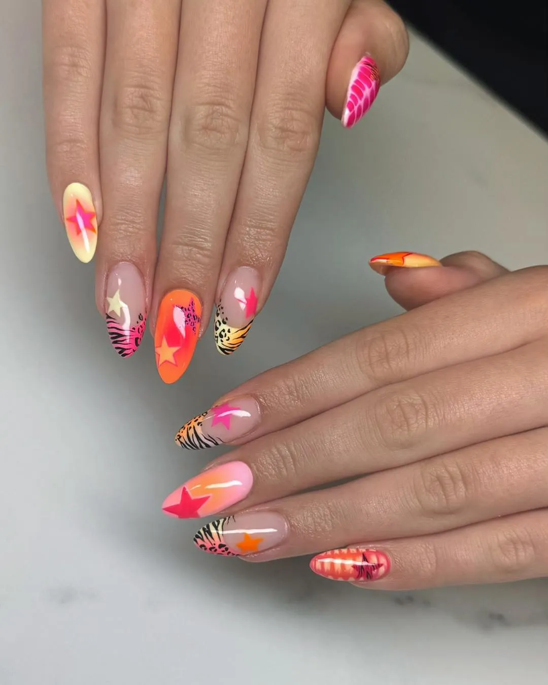 Neon gradients with stars and animal-print accents