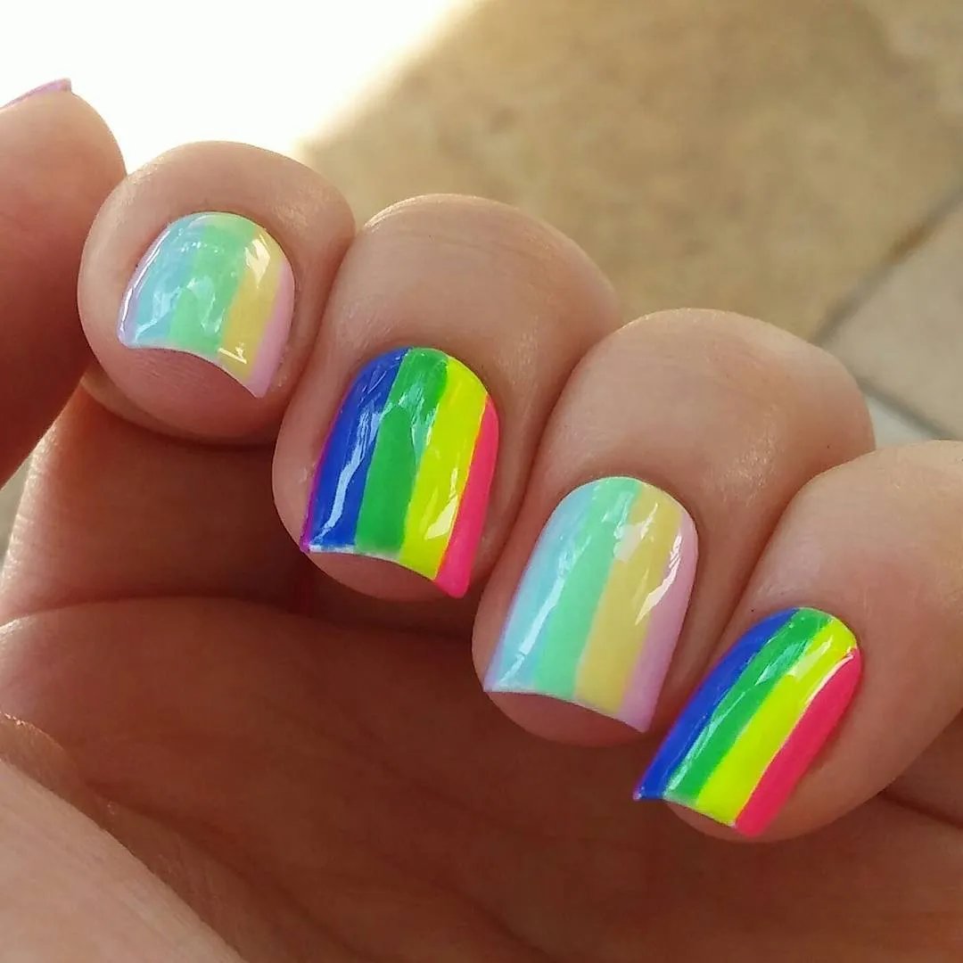Glossy Vertical Rainbow Stripe Nails