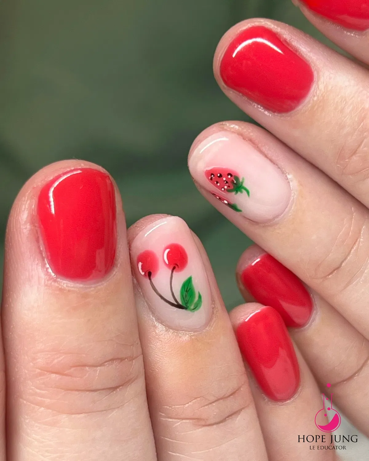 Glossy Red with Cherry and Strawberry Accent Art