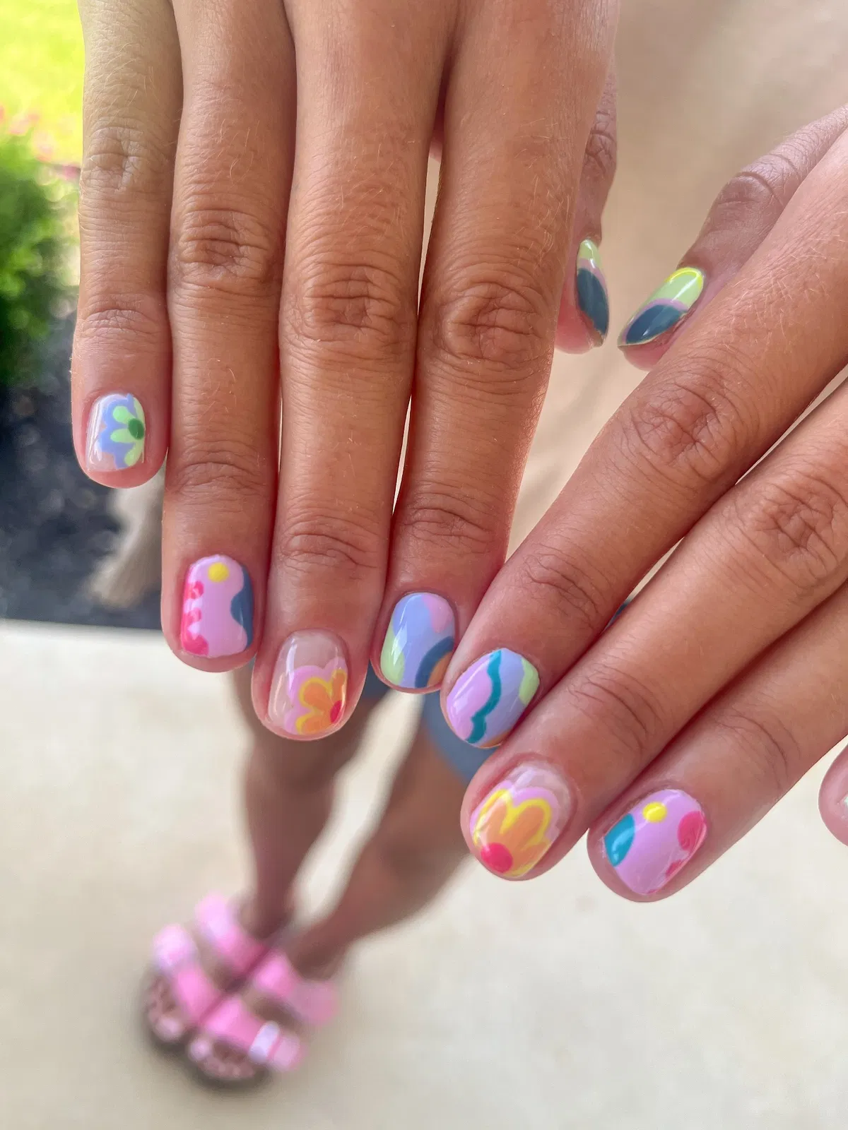 Abstract pastel shapes and simple flower accents