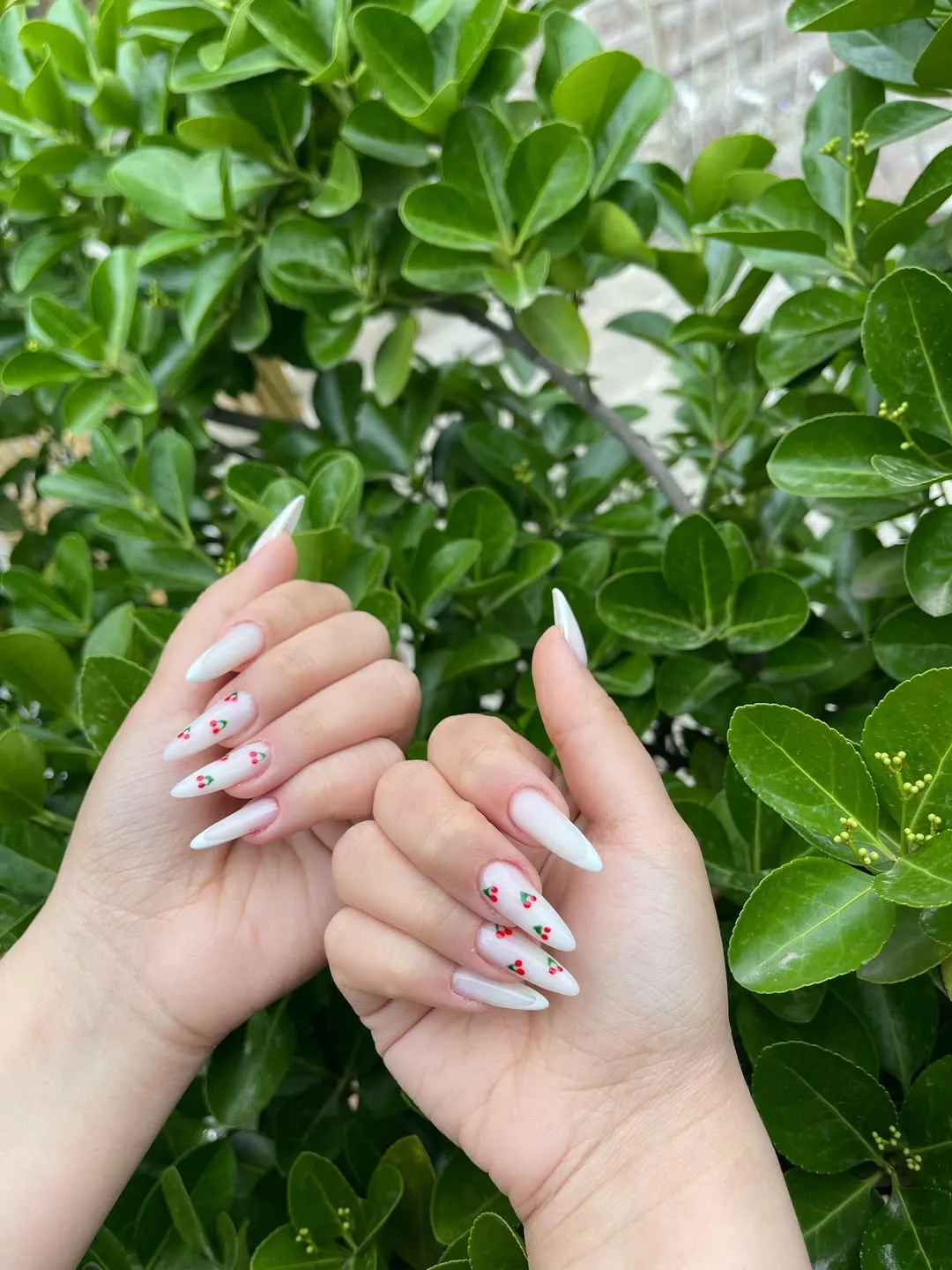 Glossy White Stilettos with Cherry Motifs