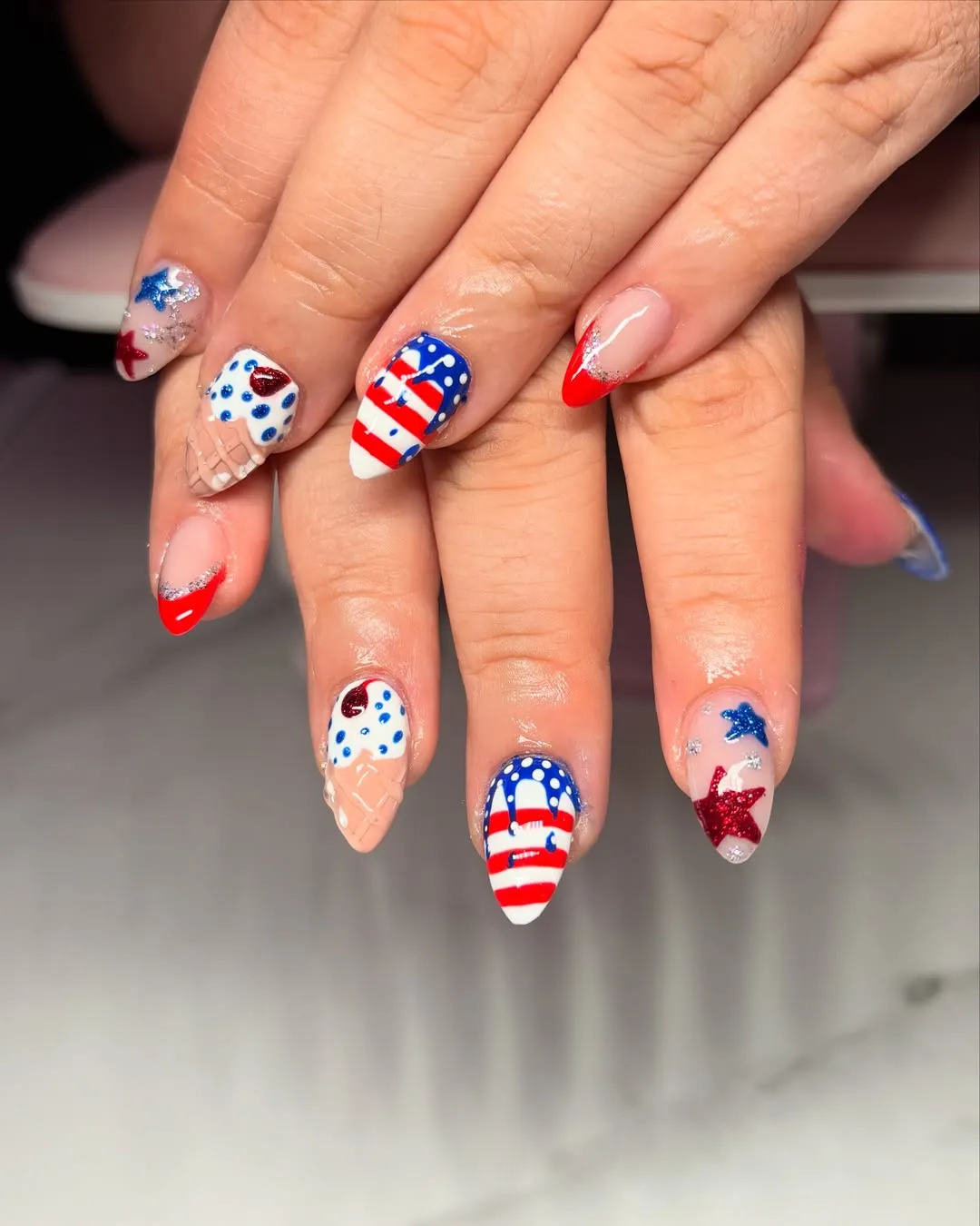 Mixed Stars, Stripes, and Red French Tips