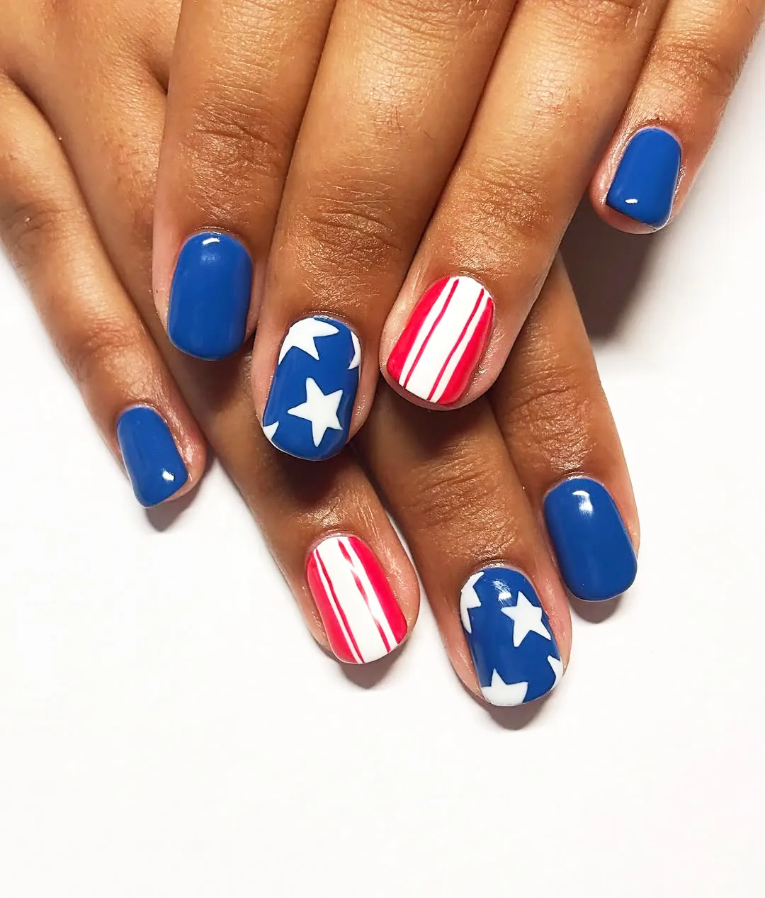 Glossy blue with star and stripe accents