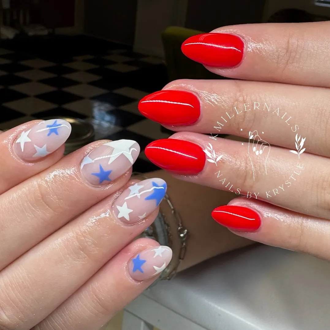Bright red solids paired with nude star overlays
