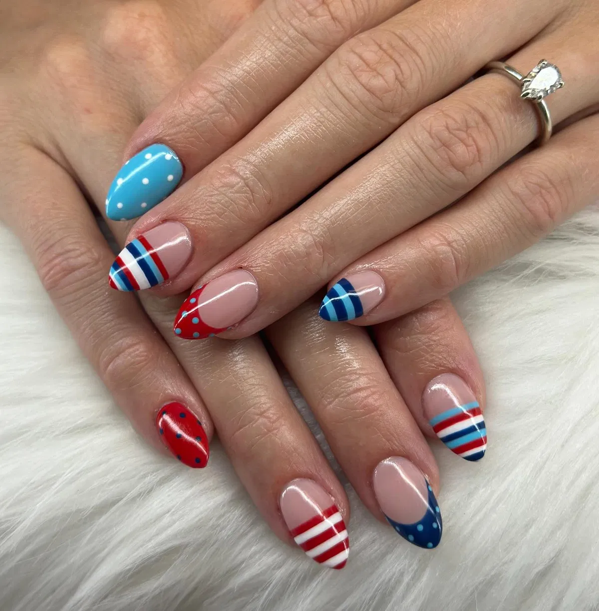 Striped Tips and Polka-Dot Accents in Red, White, and Blue