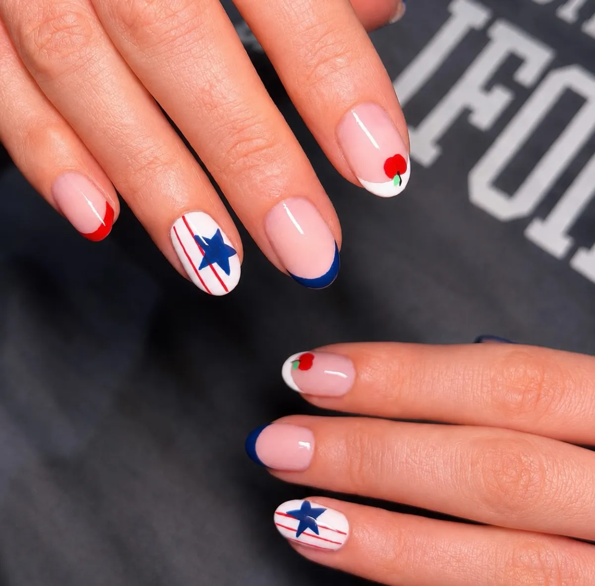 Star-and-Stripe Accent Nails with Colored Tips
