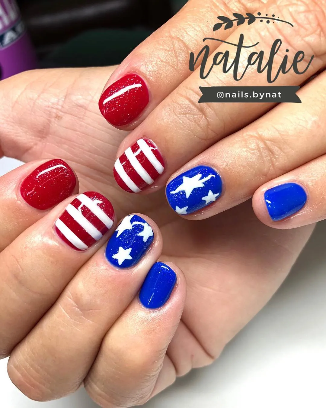 Glittery red with striped and star accents