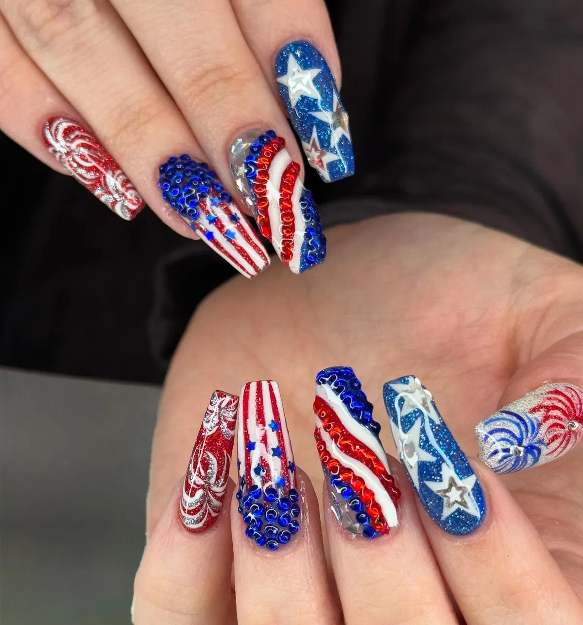 3D embellished stars and stripes with glitter backgrounds
