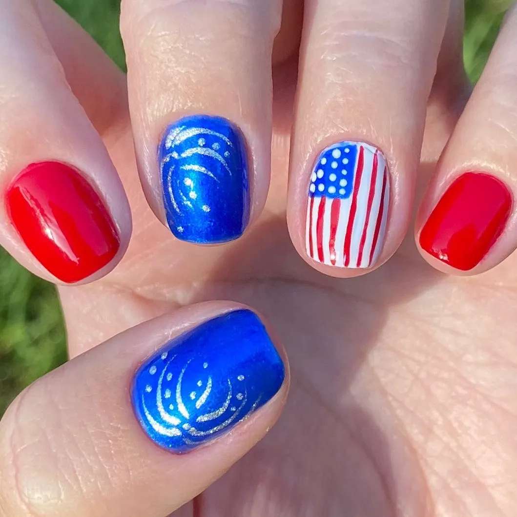 Minimal flag-style accent with metallic blue swirls