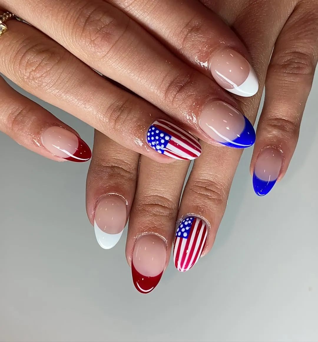 French tips with two dotted-corner stripe accent nails