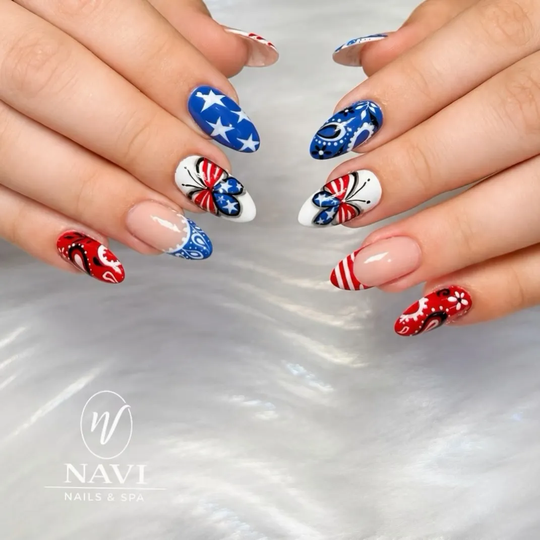 Butterfly accents with stars, stripes, and bandana-style patterns