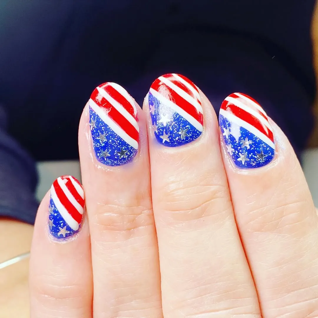 Diagonal stripes with blue star-speckled base
