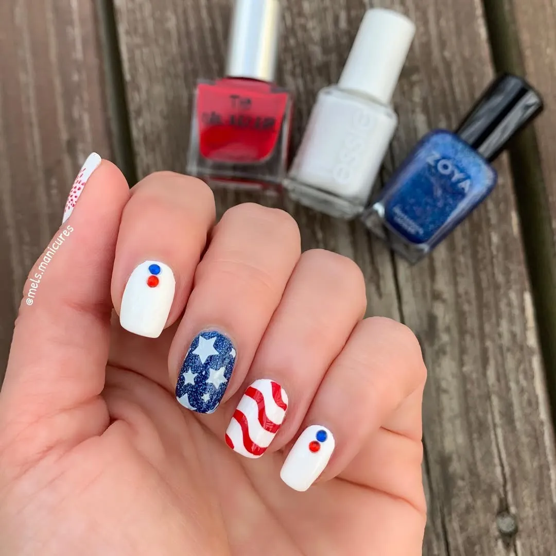 Simple dots, stars, and wavy stripes with polish bottles in background