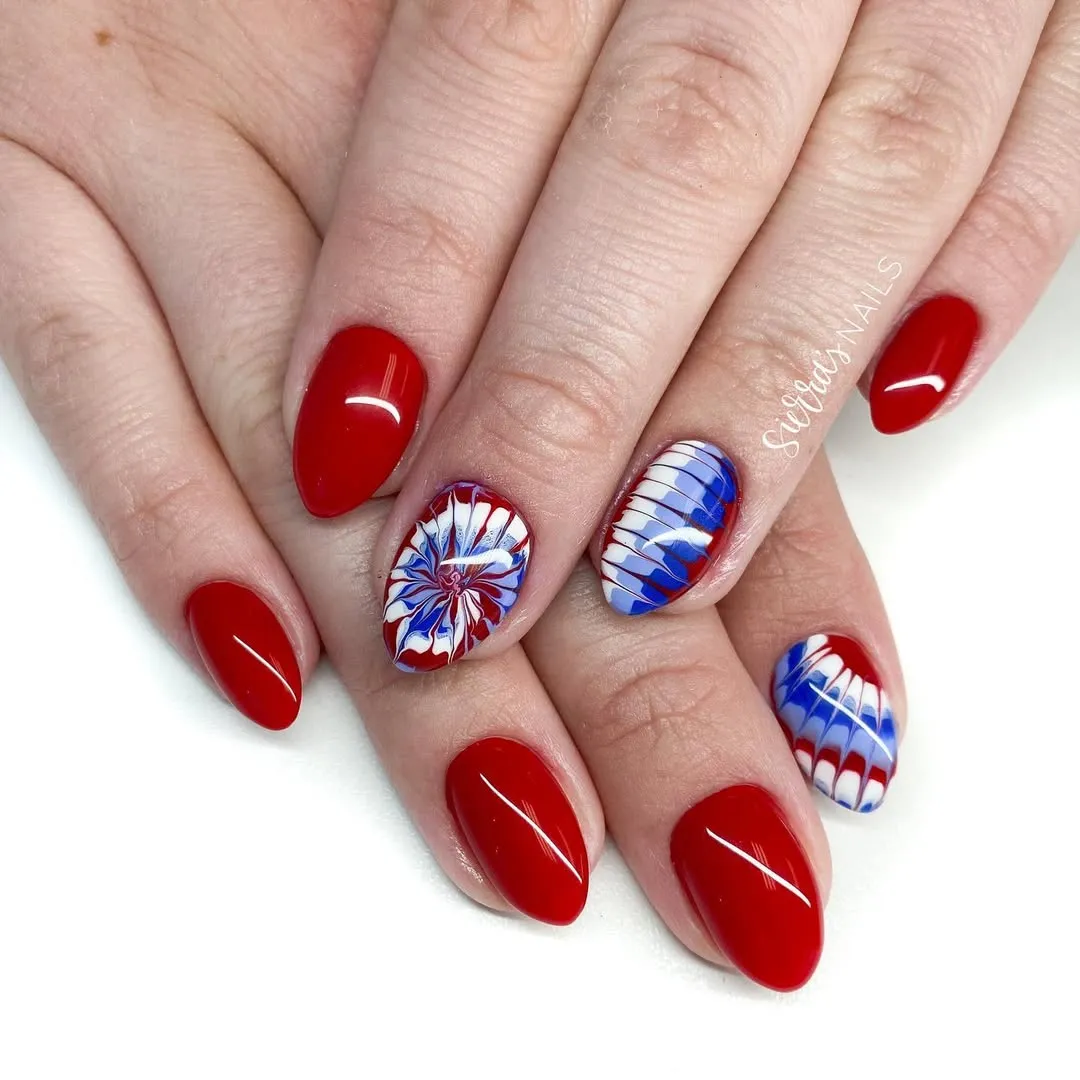Red set with marbled red-white-blue accents
