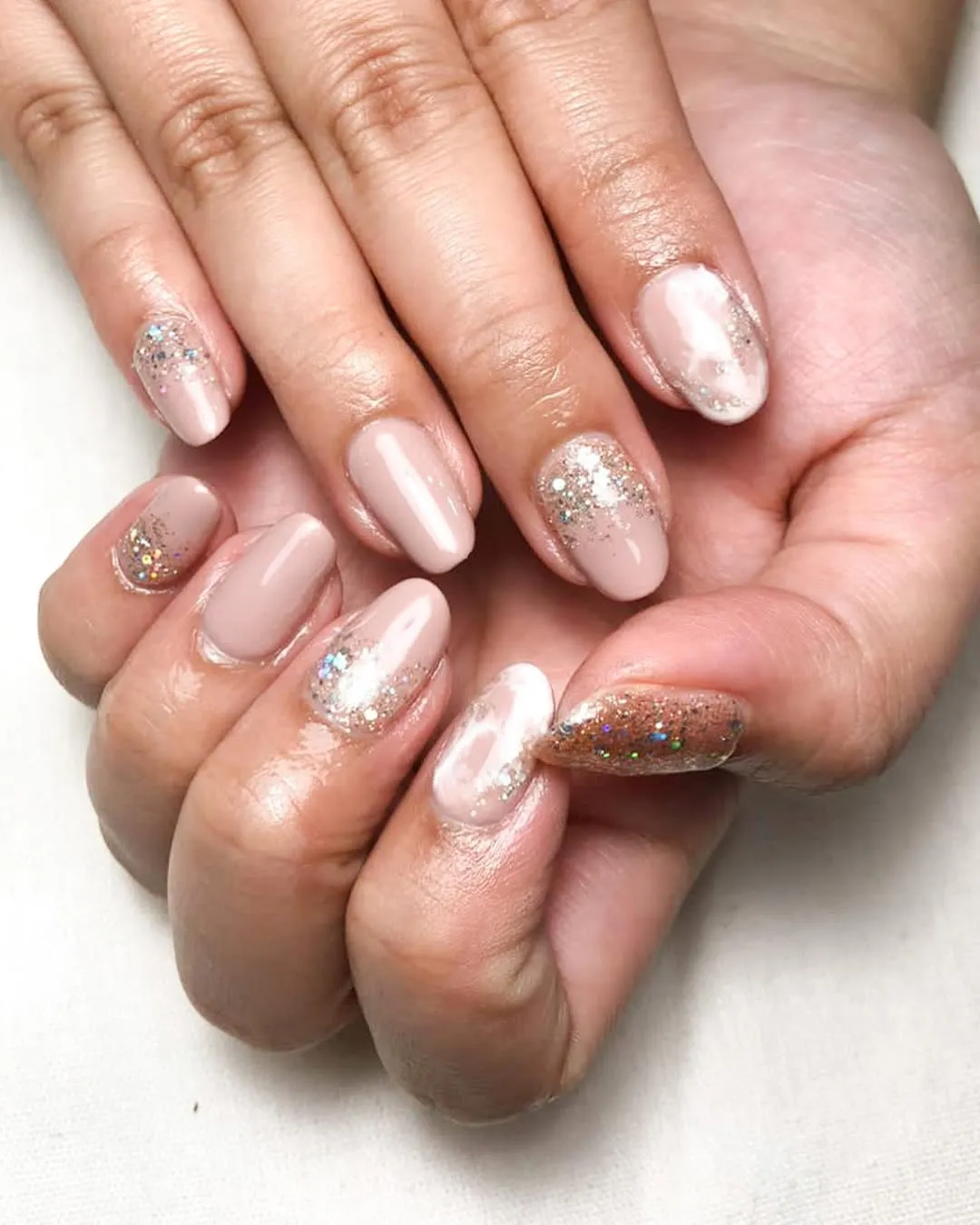 Nude-pink set with mixed glitter accents